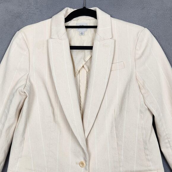 J.Crew Blazer Womens 4 Cream Ivory Pinstripe One Button Notch Lapel Lined Cotton - Picture 10 of 16